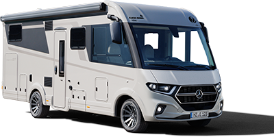 Vue latérale d'un camping-car.