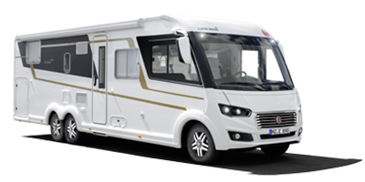 Vue latérale d'un camping-car.