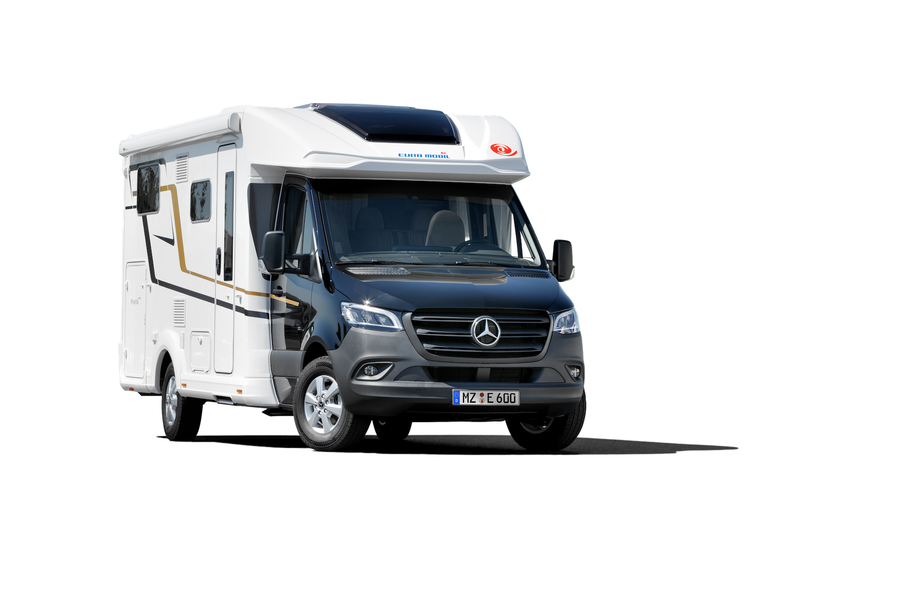 Vue latérale d'un camping-car.