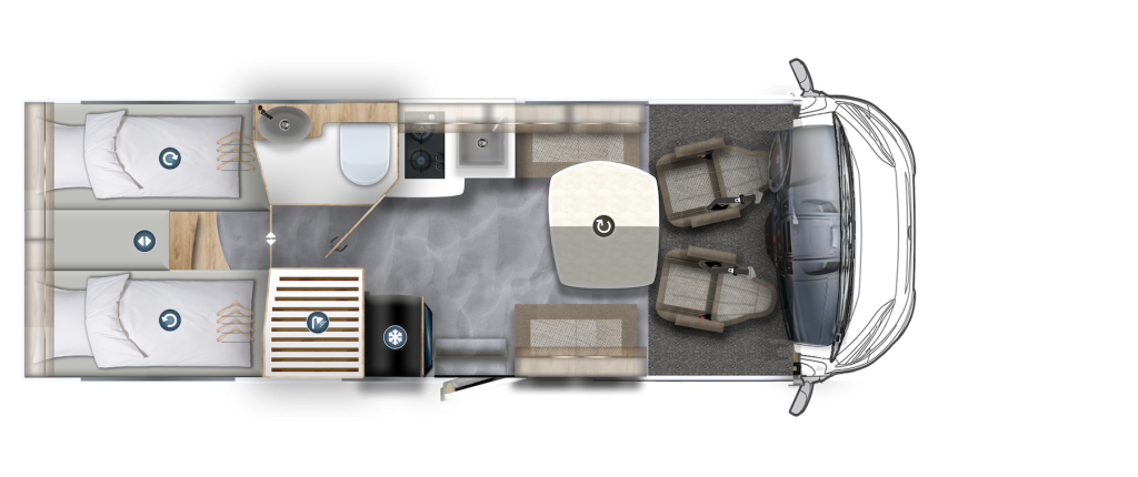 Grundriss eines Wohnmobils.