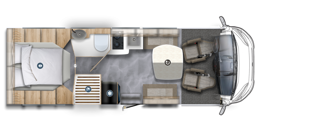 Grundriss eines Wohnmobils.