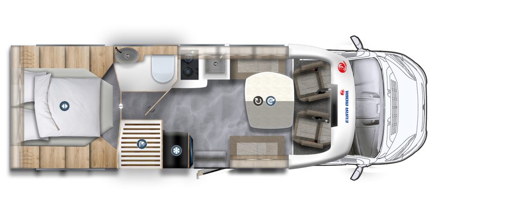 Grundriss eines Wohnmobils.