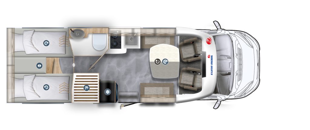 Grundriss eines Wohnmobils.