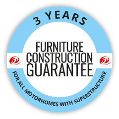 3 years furniture construction guarantee for all motorhomes with superstructure