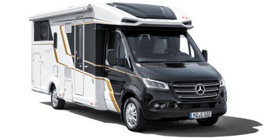 Side view of a motorhome.