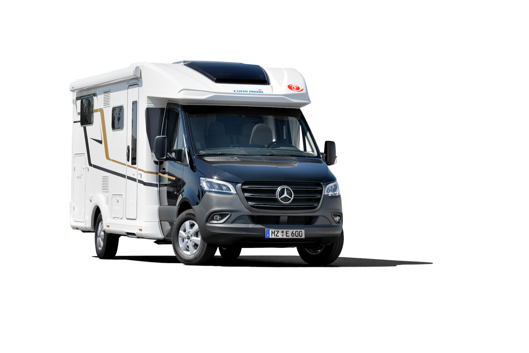 Vue latérale d'un camping-car.
