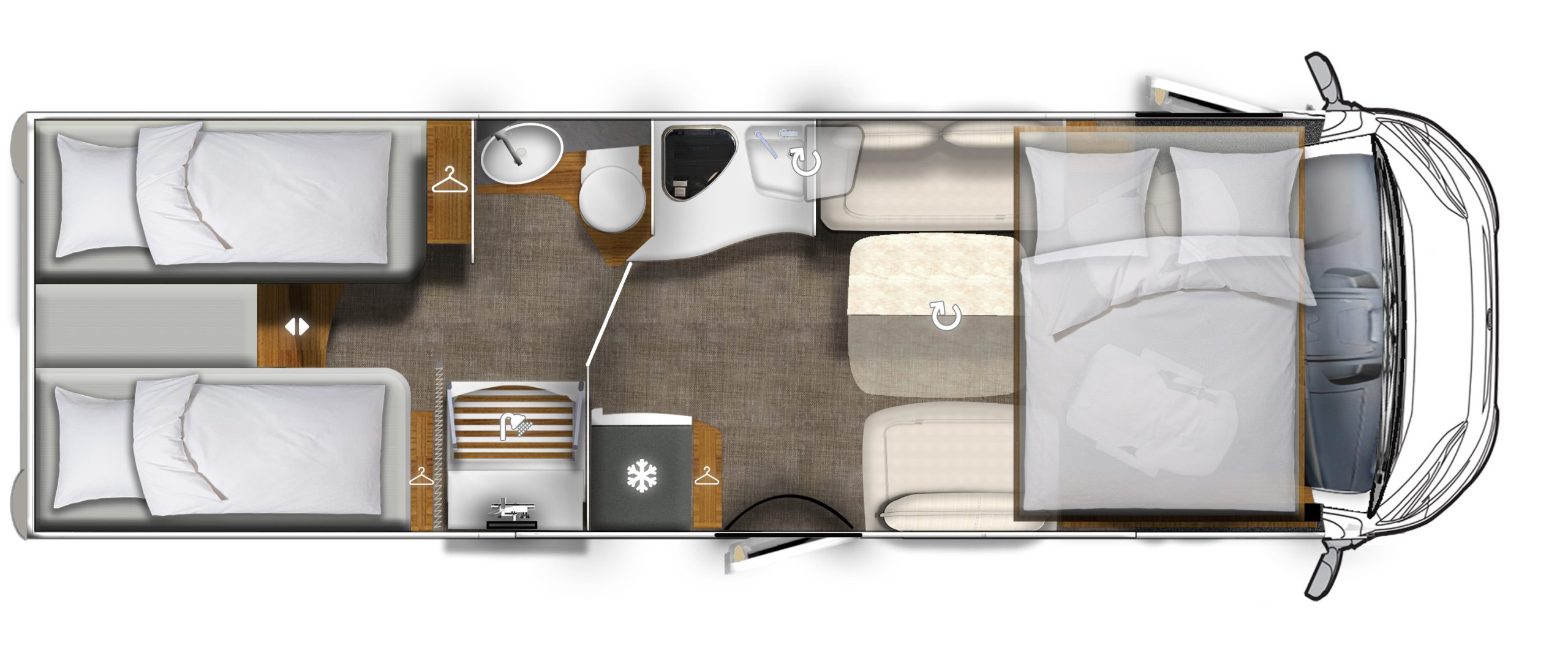 Floor plan of a motorhome.