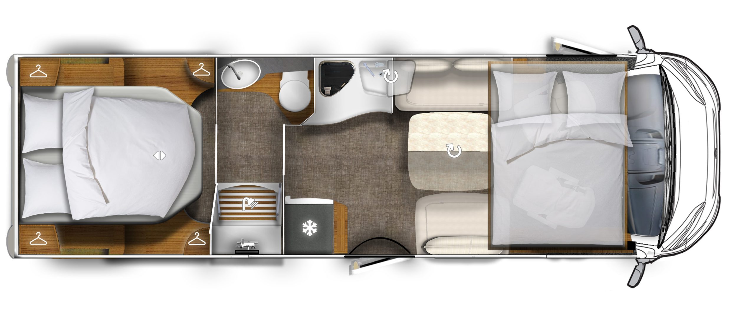 Floor plan of a motorhome.