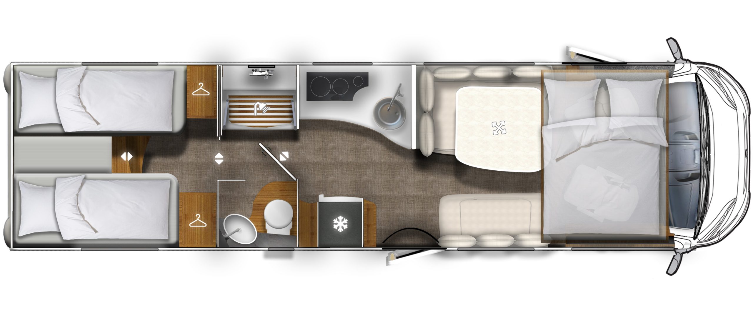 Floor plan of a motorhome.
