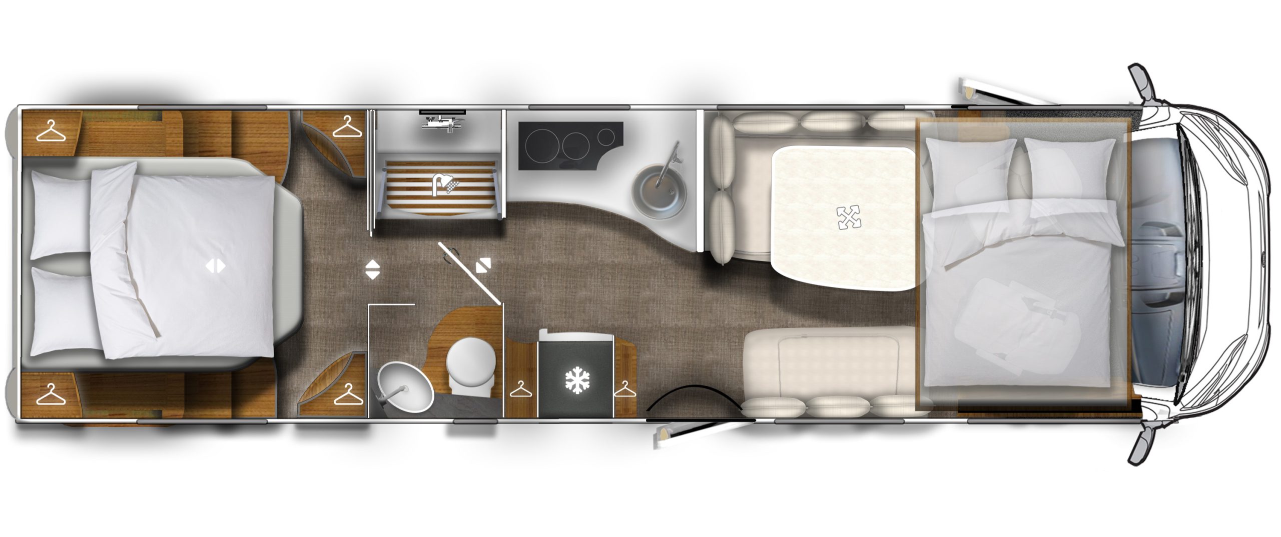 Floor plan of a motorhome.